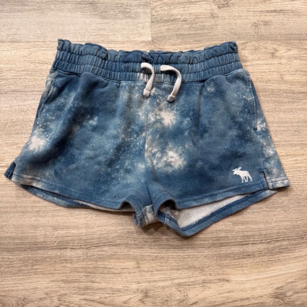Abercrombie Kids Girls Blue Bleach Wash Sweat Shorts Elastic Waist Casual